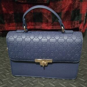 Anne Klein Navy Embossed Top-Handle Satchel